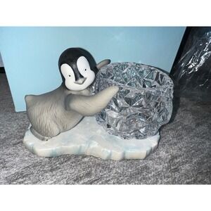 PartyLite Polar Pals Snowball Votive Holder P90304 Penguin Winter Decor Grey